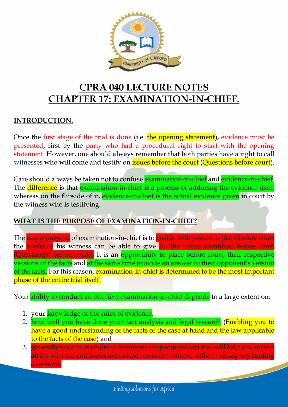 lecture-notes-chapter-17-examination-in-chief-cpra-040-lecture-notes