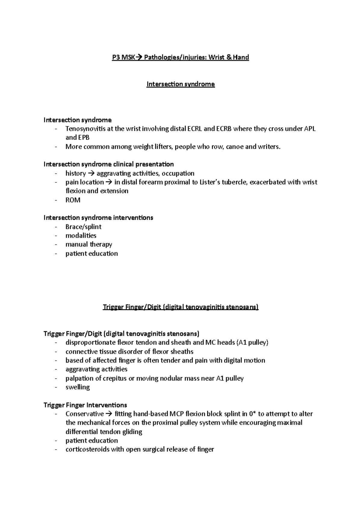 P3 MSK Pathologies:injuries- Wrist & Hand - P3 MSK Pathologies/injuries ...