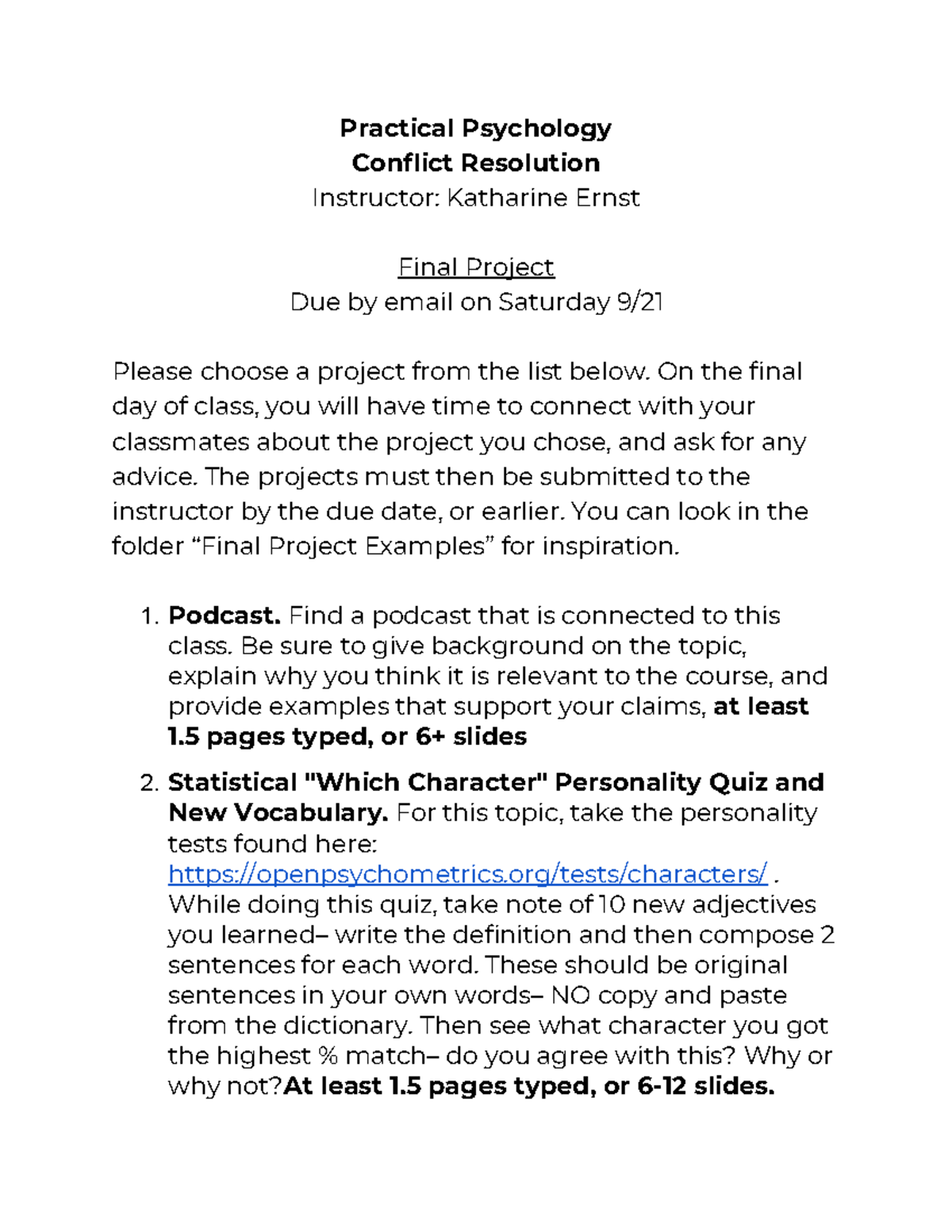 Final Project Assignment - Practical Psychology Conflict Resolution ...