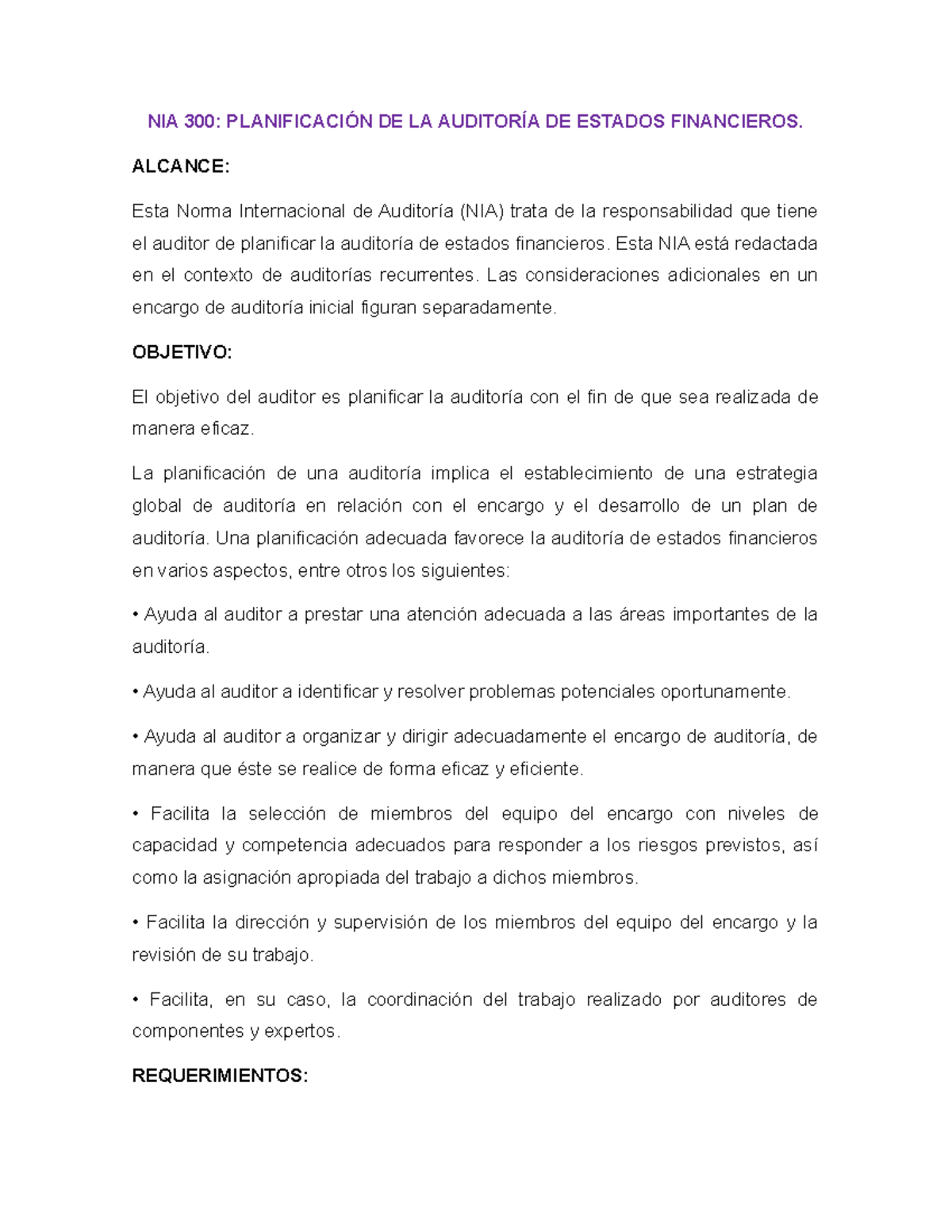 NIA 300 Y Conclusion - NIA 300: PLANIFICACIÓN DE LA AUDITORÍA DE ...