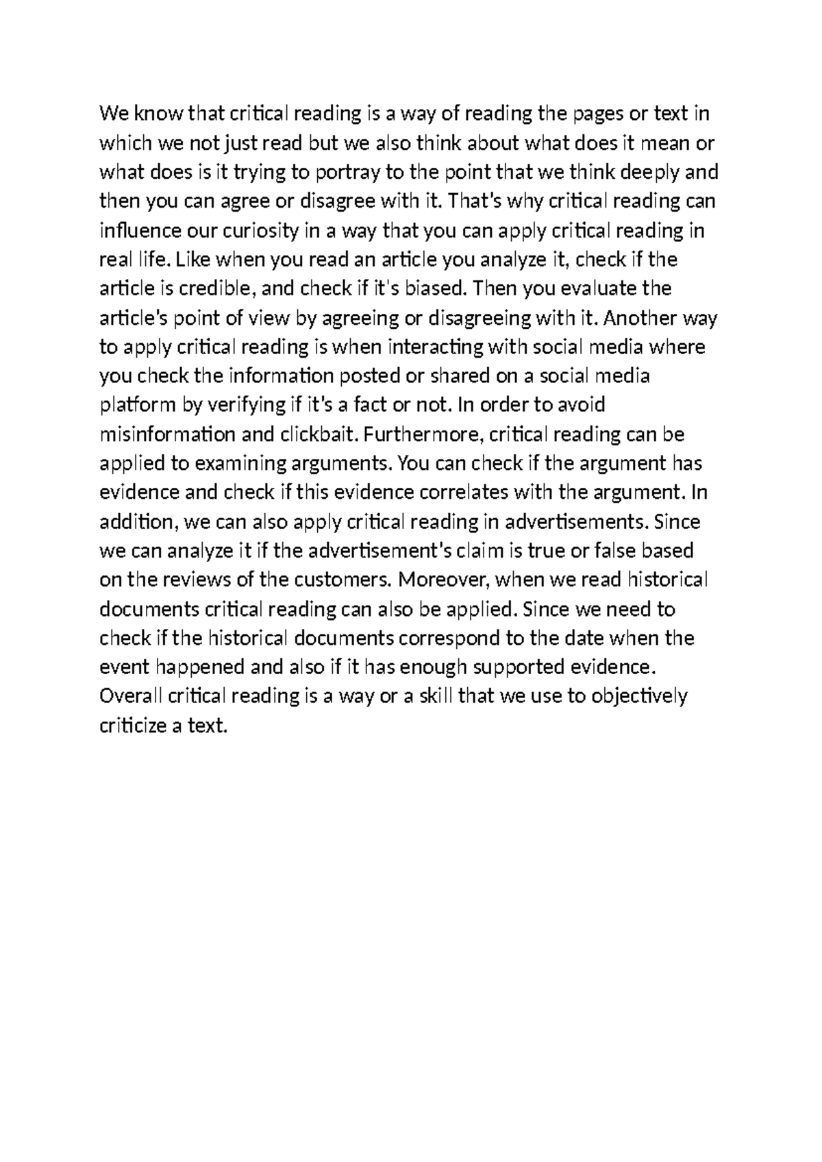CRWT - We know that critical reading is a way of reading the pages or ...