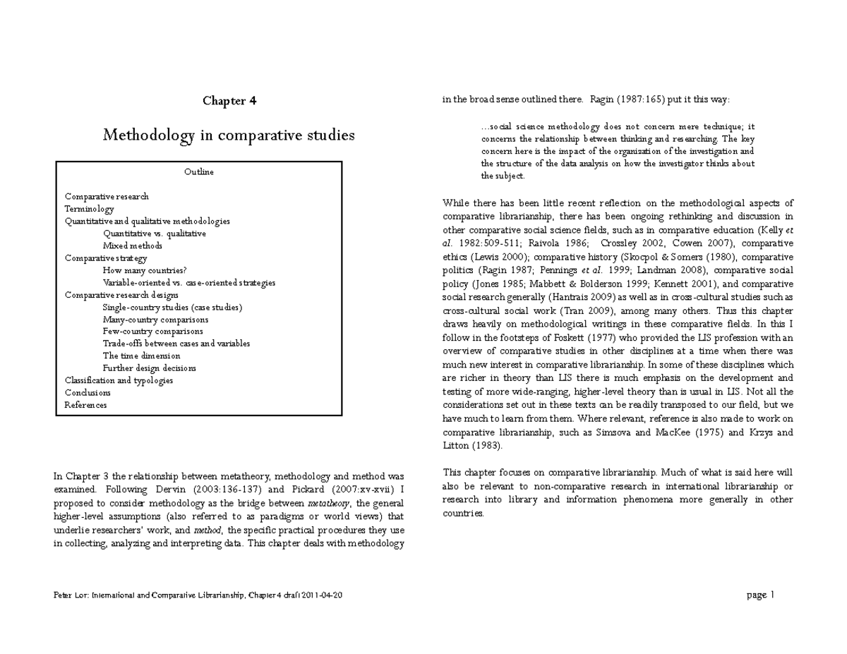 Methodology In Comparative Research - Chapter 4 Methodology In ...