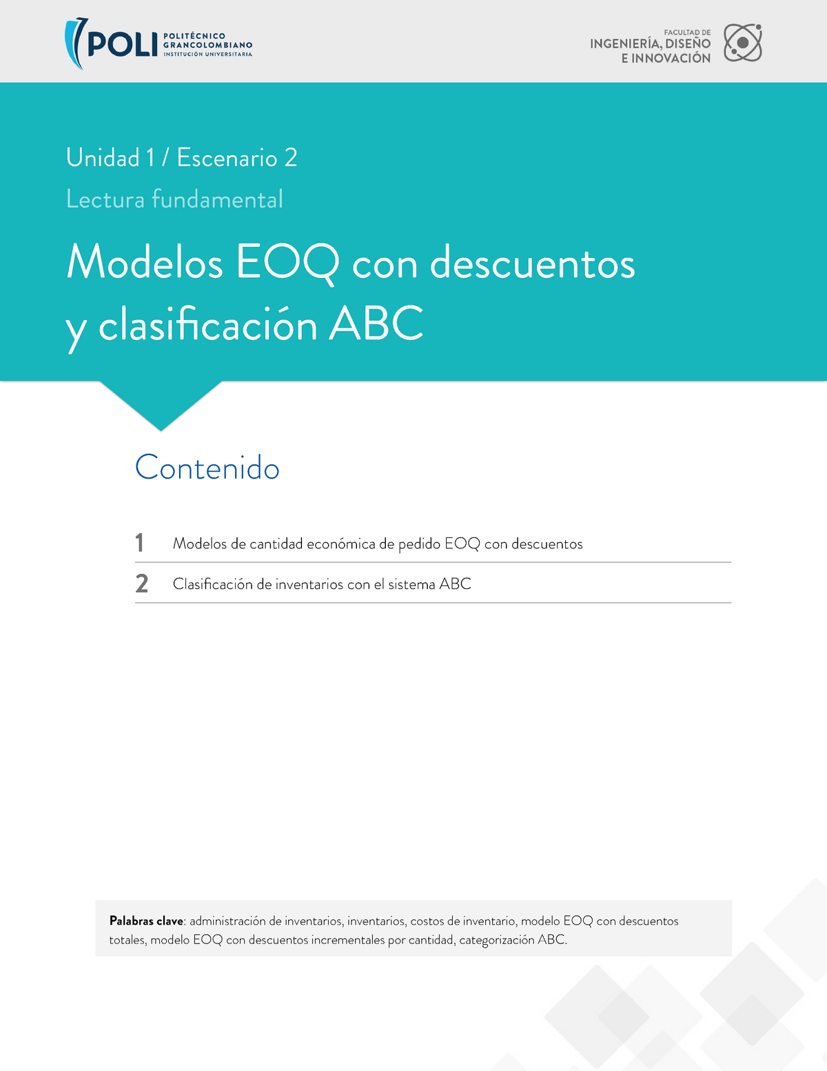 Escenario 2 (modelos EOQ y clasificación ABC) - Palabras clave :  administración de inventarios, - Studocu