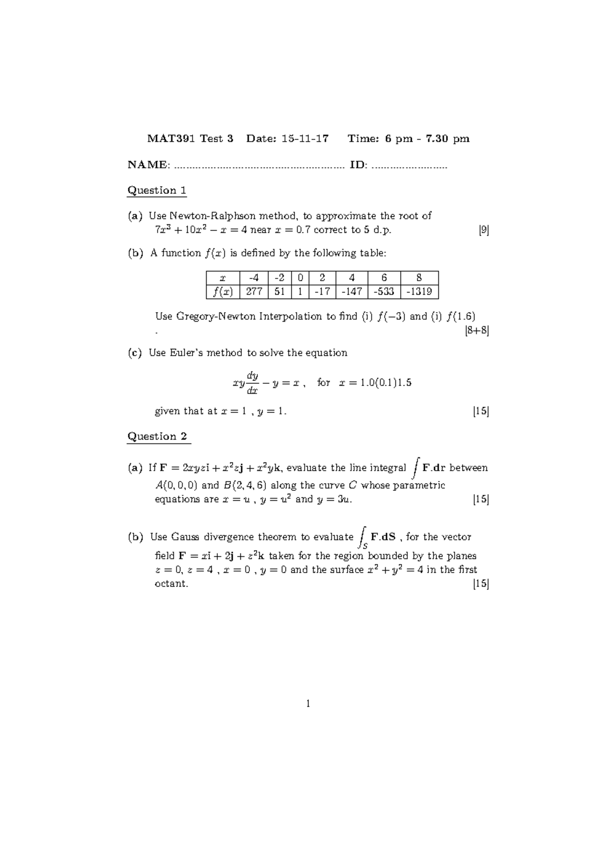 MAT391 Test3 2017 - Test 3 with answes for practice - MAT391 Test 3 ...