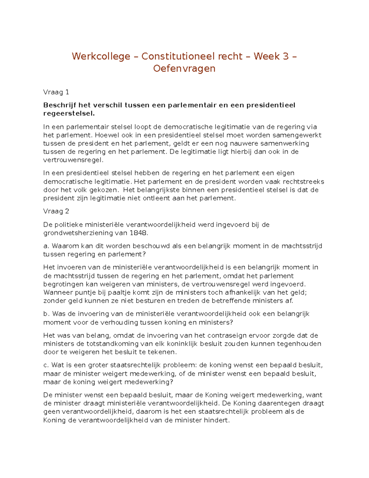 Werkcollege - Constitutioneel Recht - Week 3 - Oefenvragen ...