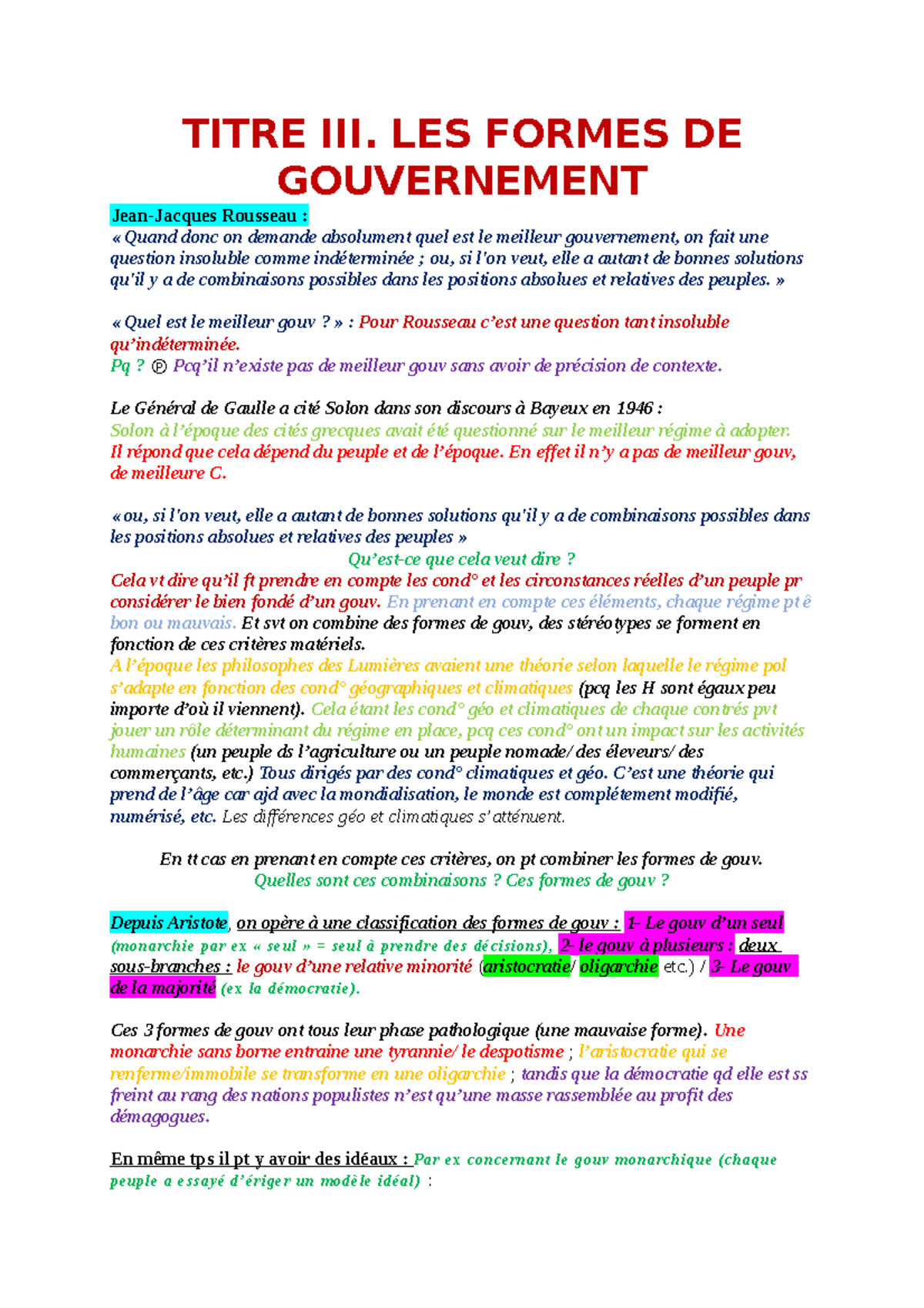 Chapitre 1 Systeme Politique Titre Iii Les Formes De Gouvernement Jean Jacques Rousseau Studocu