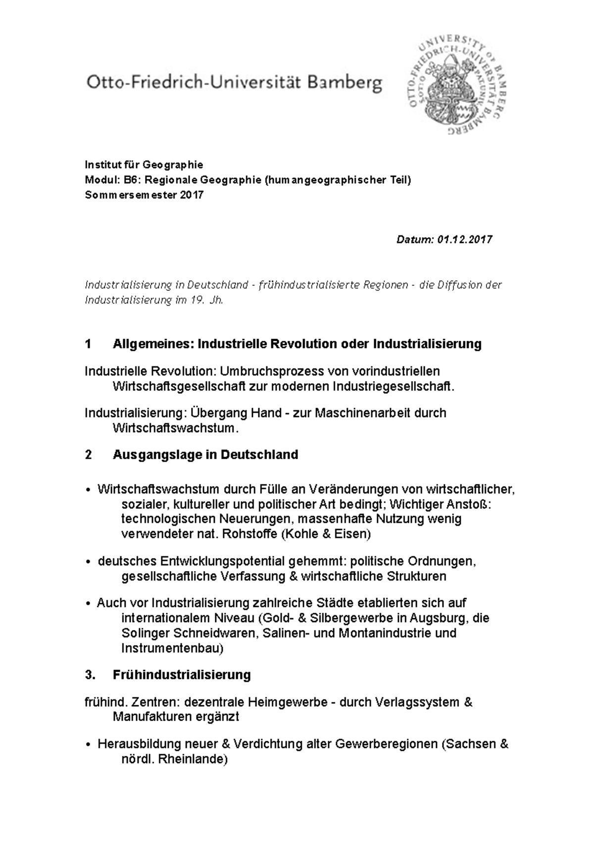 Industrialisierung Handout - Datum: 01. Industrialisierung In ...