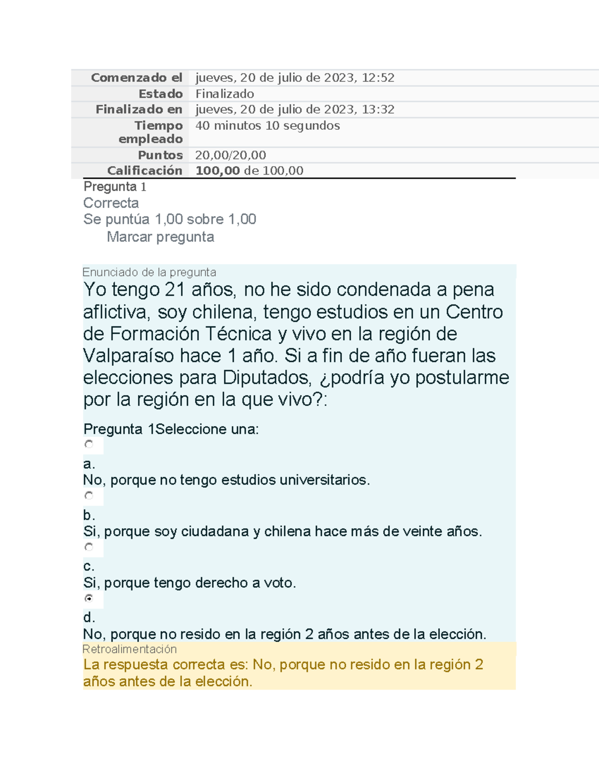 Examen derecho constitucional 2023 - Comenzado el jueves, 20 de julio ...