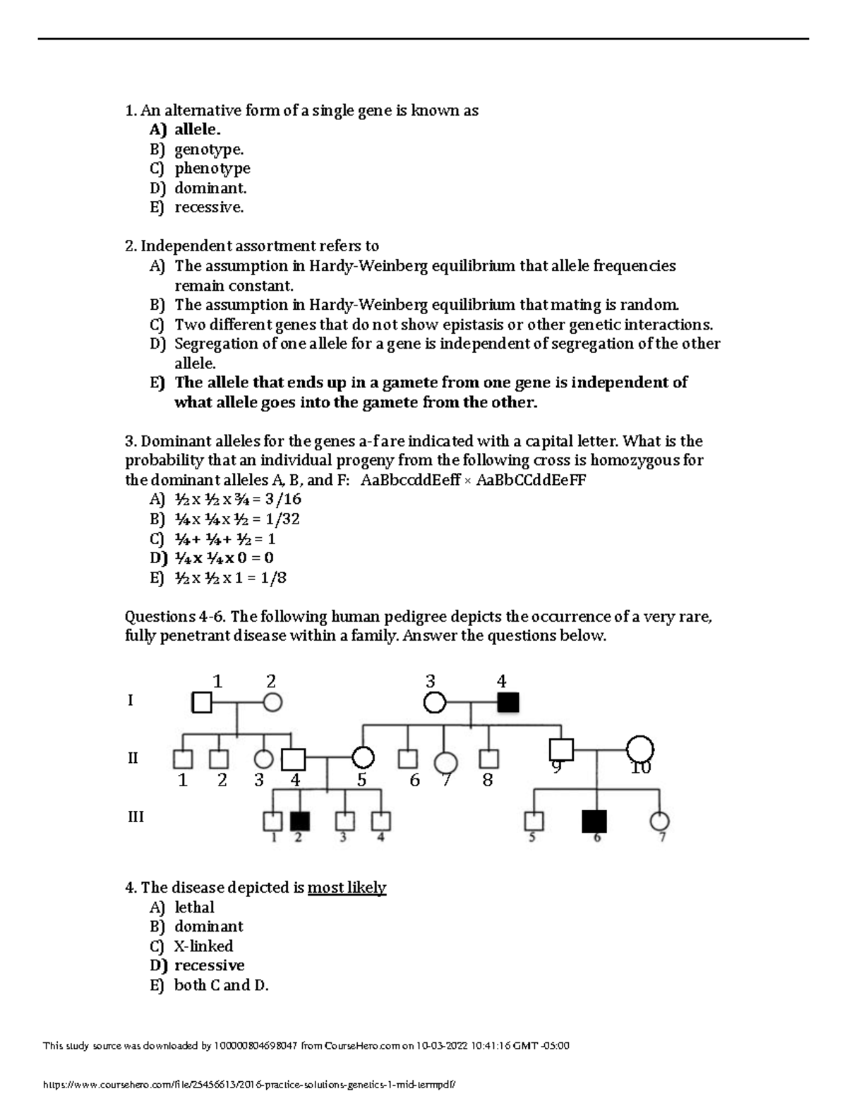 Pdf - LECTURE NOTE MIDTERM 1 - An alternative form of a single gene is ...
