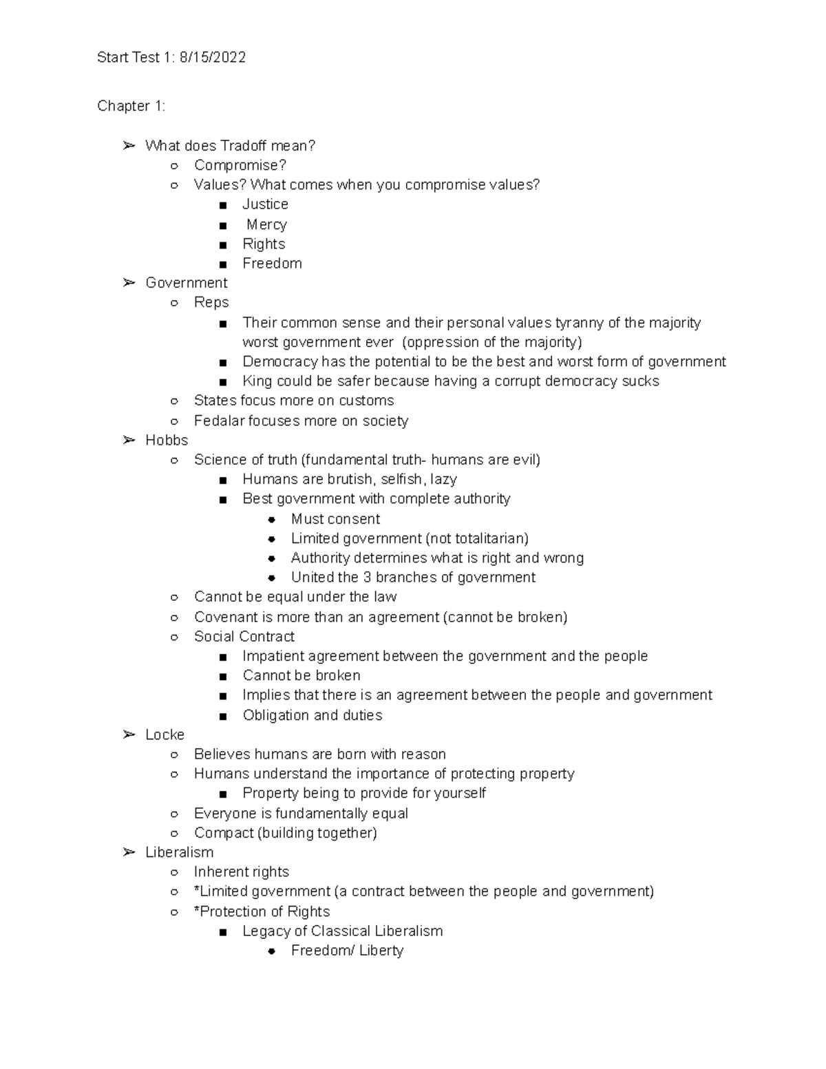 Prof. Spunk Test 1- Gov. 101 - Chapter 1: What does Tradoff mean