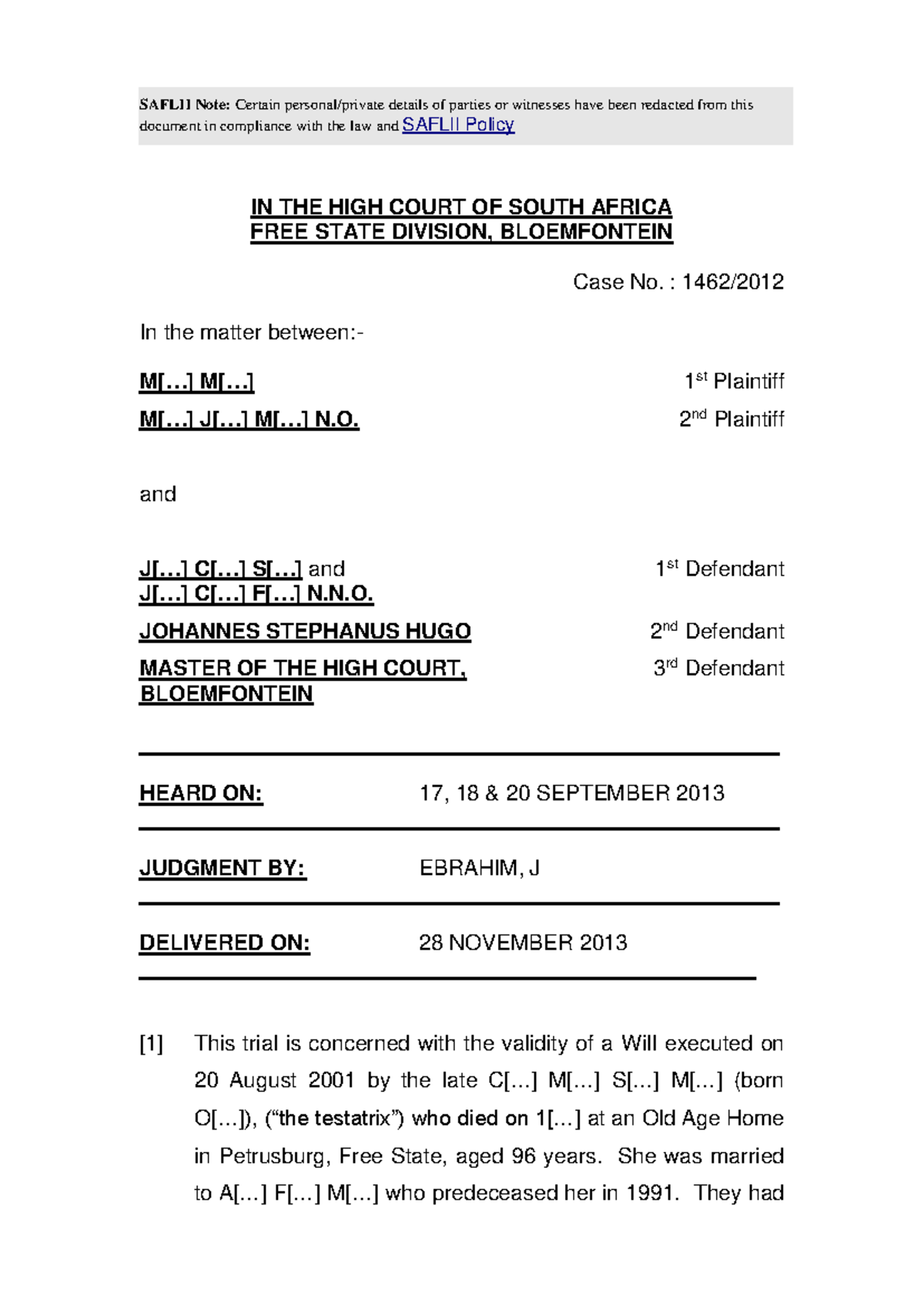 Cases and summary - IN THE HIGH COURT OF SOUTH AFRICA FREE STATE ...