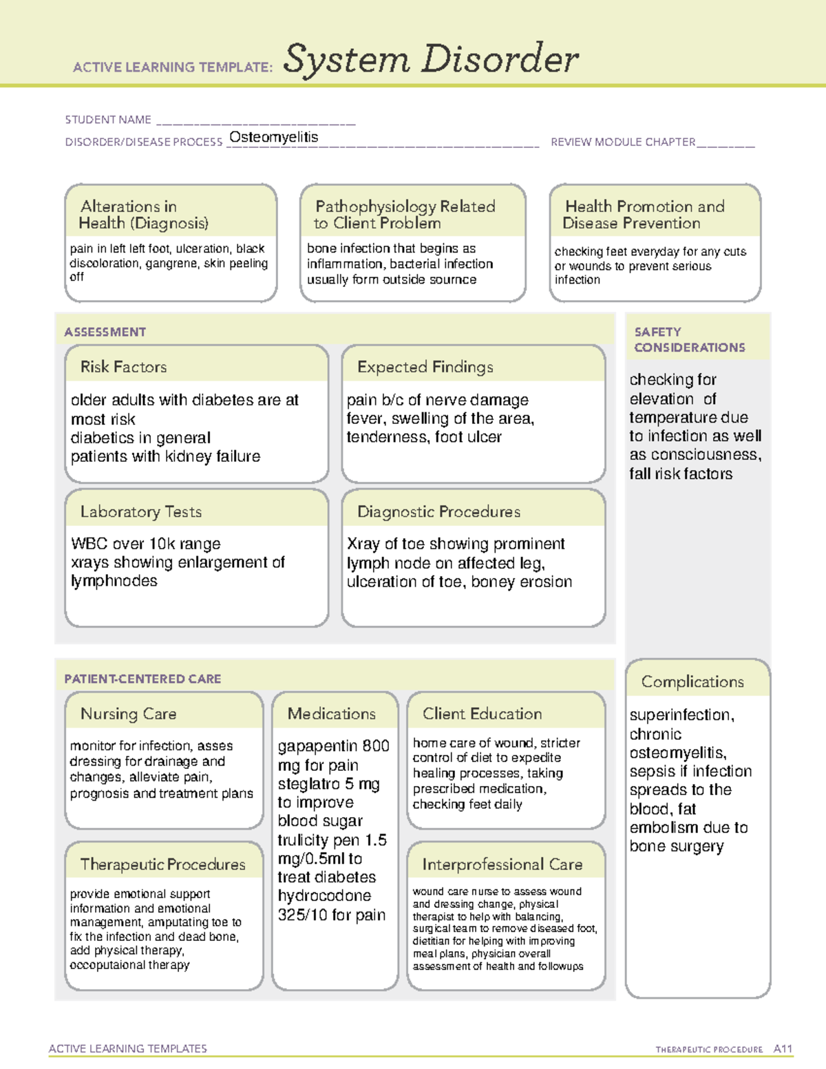 System Disorder Osteomyelitis - ACTIVE LEARNING TEMPLATES THERAPEUTIC ...