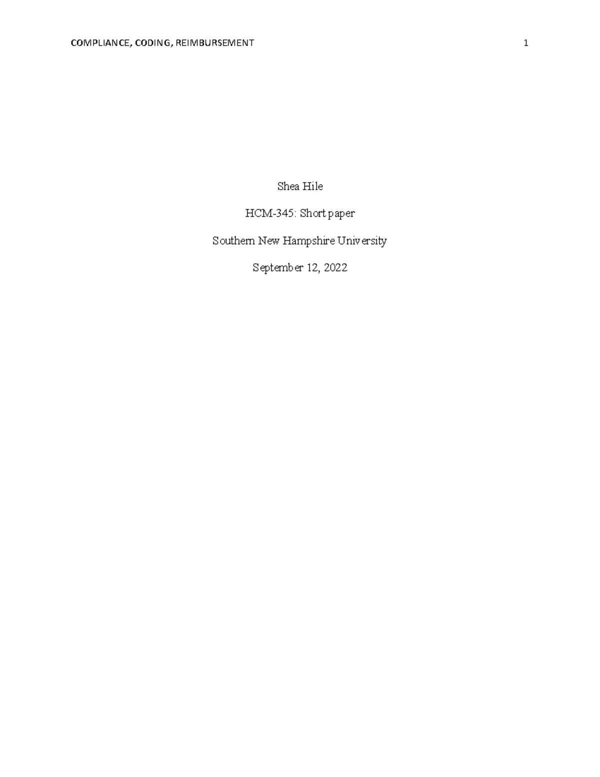 HCM 345 2-1 short paper - Shea Hile HCM-345: Short paper Southern New ...