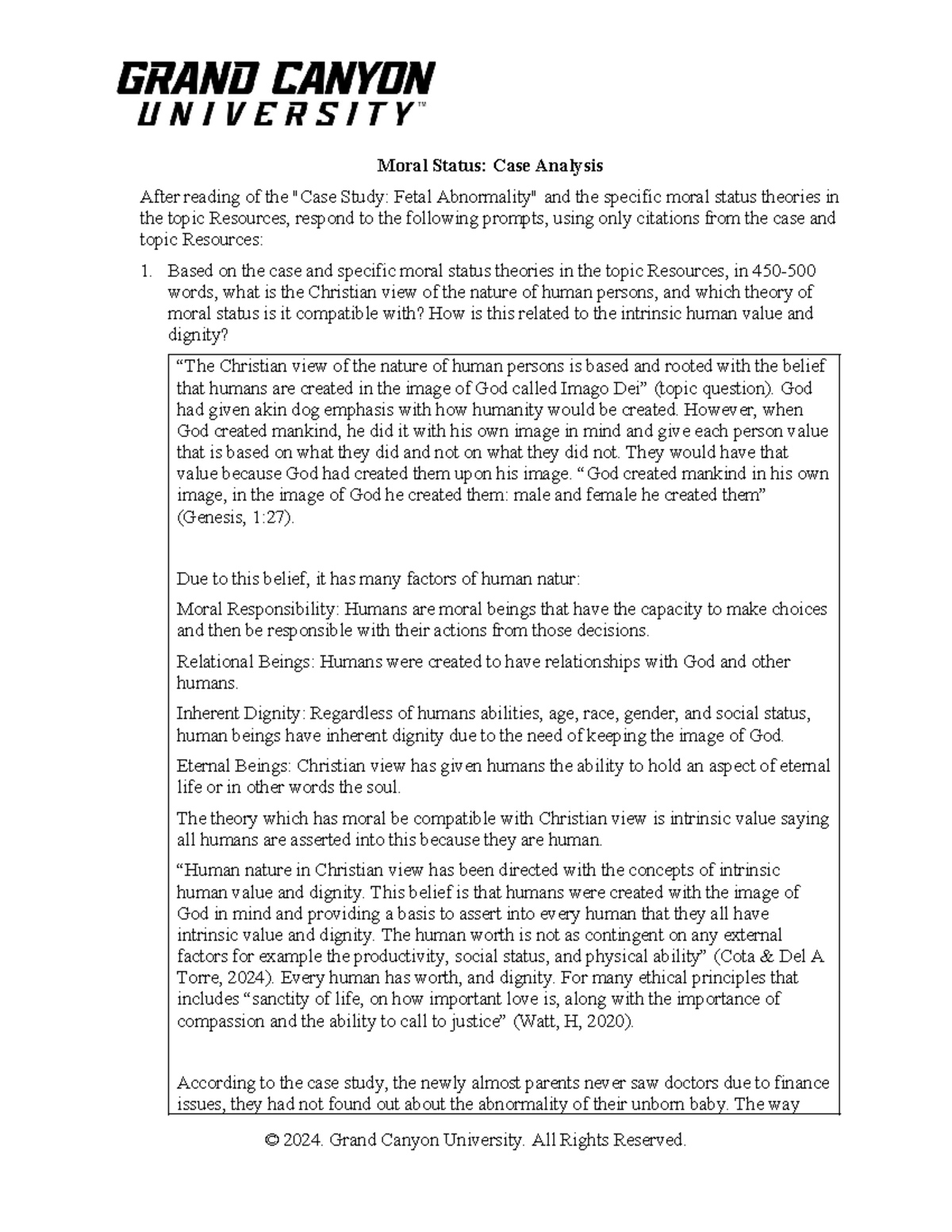 PHI 413V RS T2Moral Status Case Analysis - Moral Status: Case Analysis ...