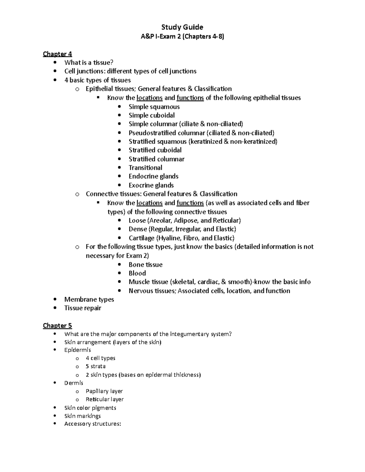 Study Guide Exam 2 - Study Guide A&P I-Exam 2 (Chapters 4-8) Chapter 4 ...