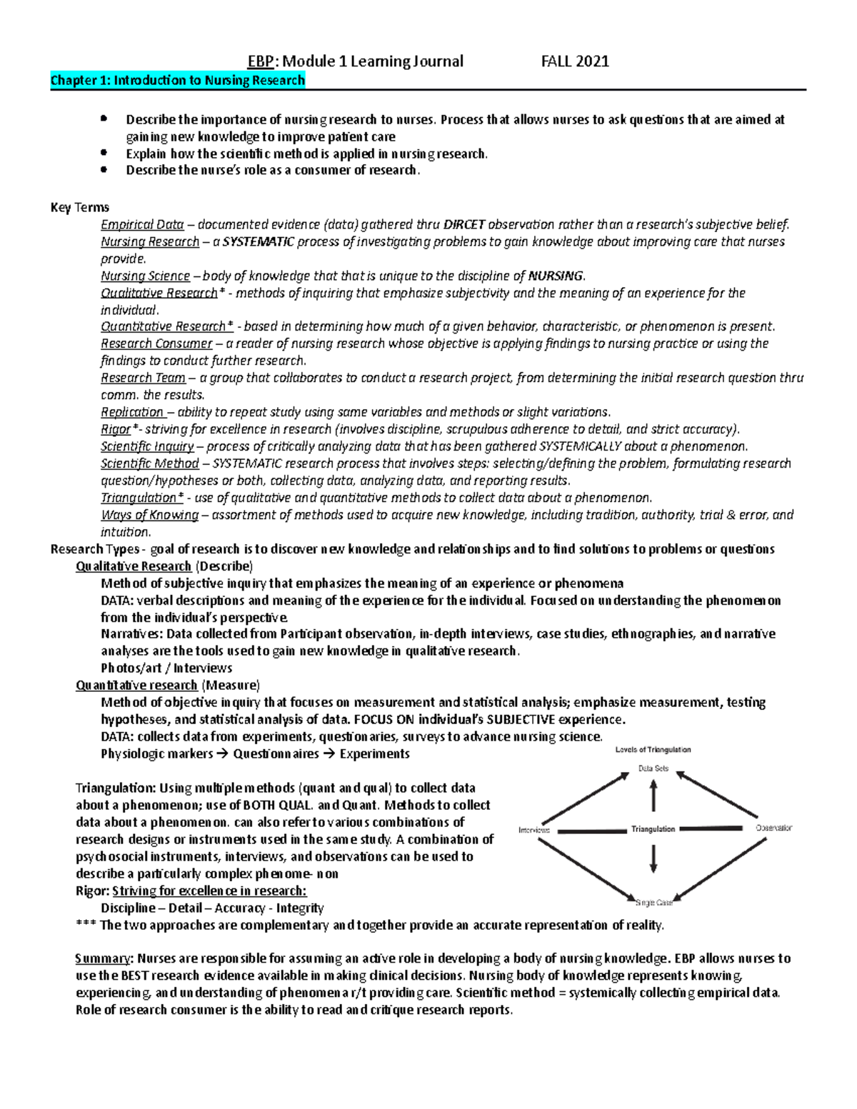 Chapters 1-4 Notes: Evidence Based Practice - Chapter 1: Introduction ...