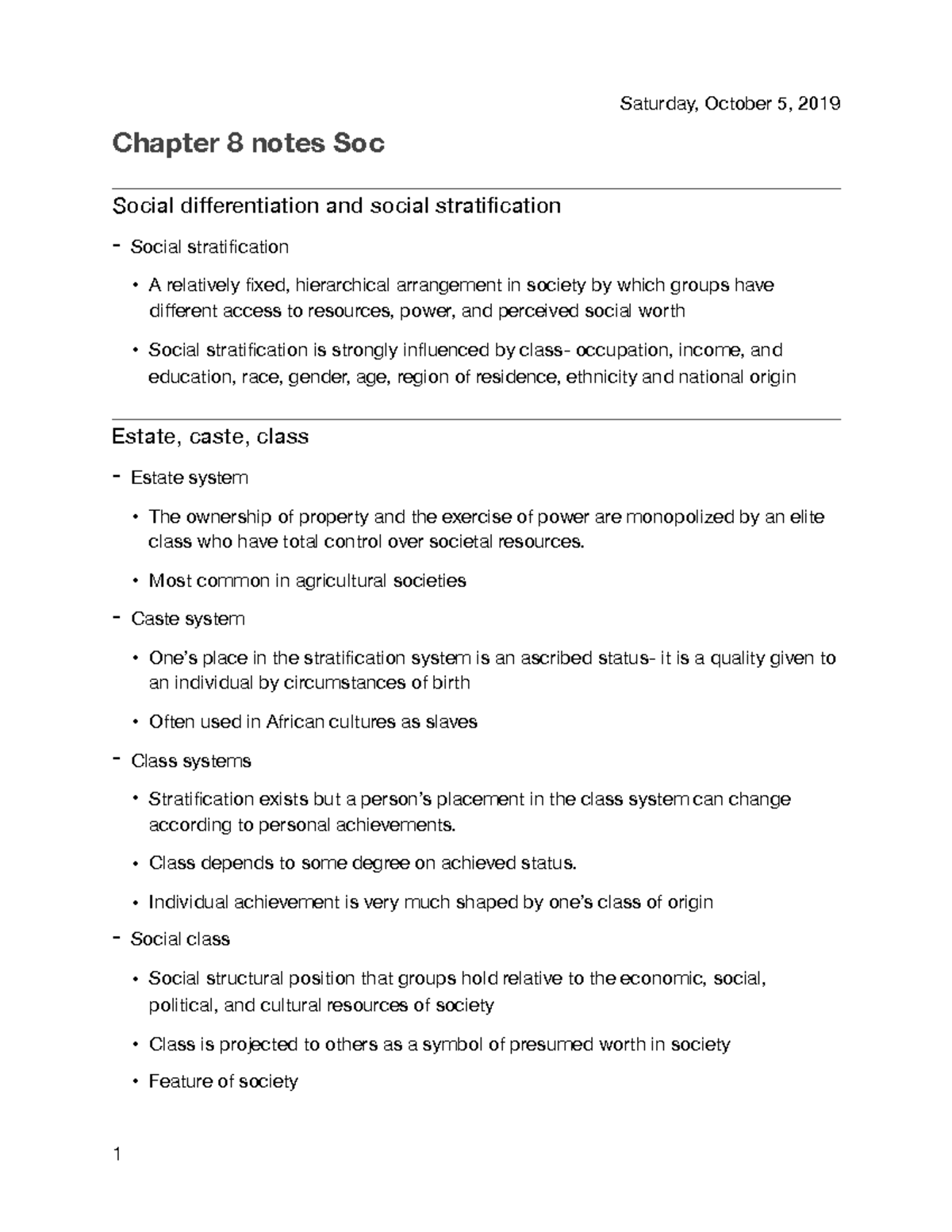 Chapter 8 Notes- Soc - Chapter 8 Notes Soc Social Differentiation And ...