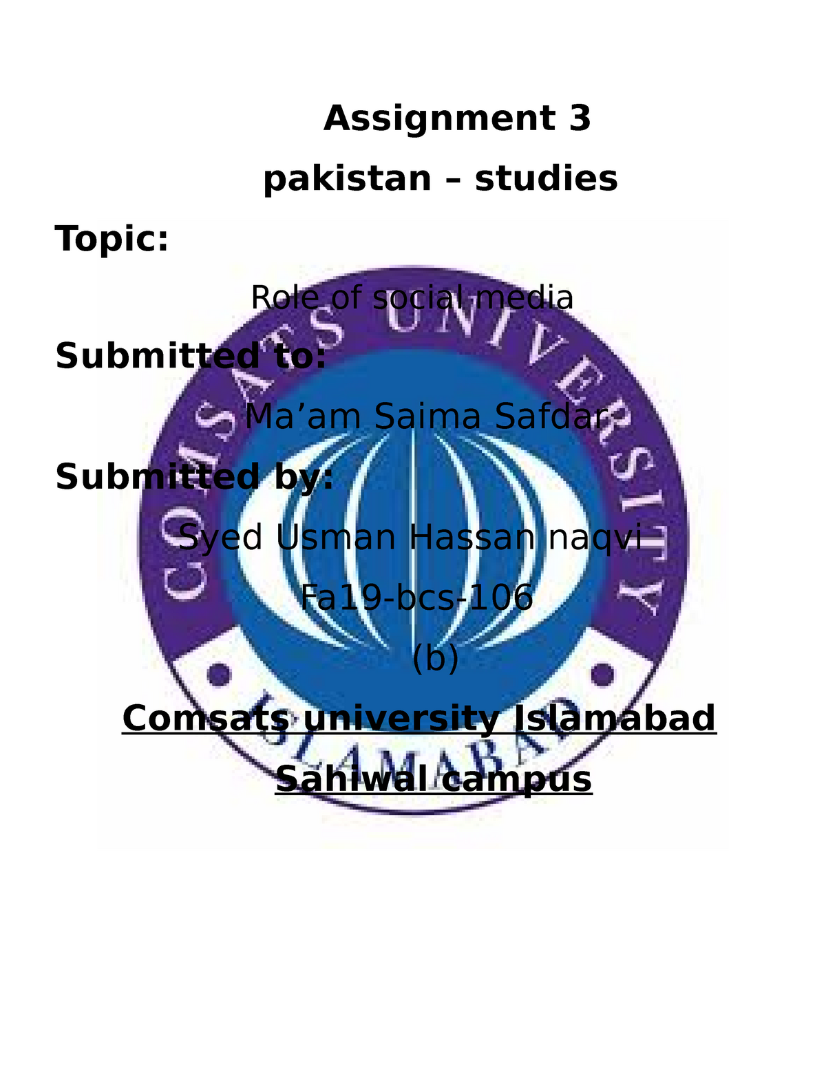 pakistan studies assignment topics in english