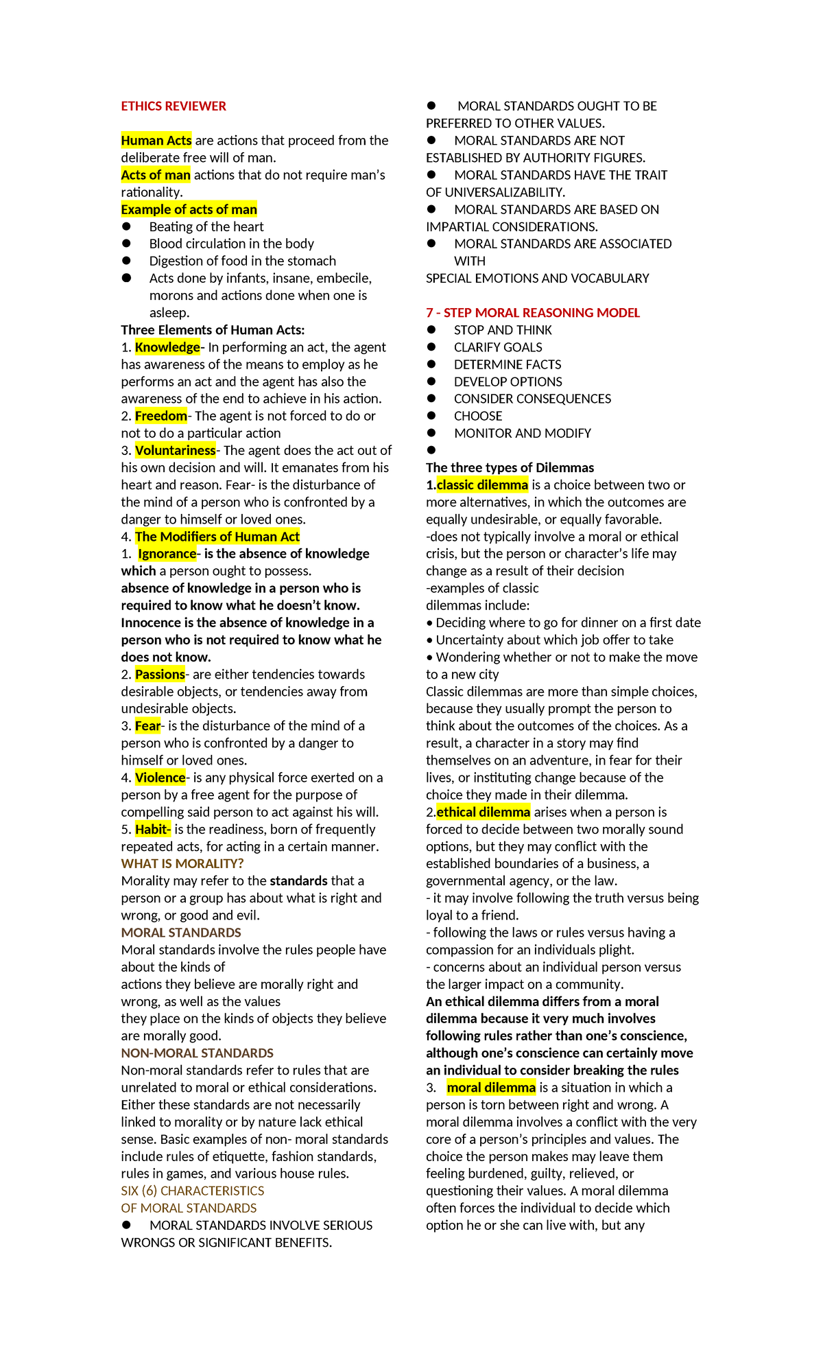 Ethics Reviewer - n/a - ETHICS REVIEWER Human Acts are actions that ...