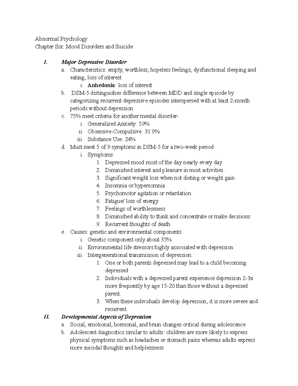 CLP3143- Mood Disorders and Suicide (Ch. 6) - Abnormal Psychology ...