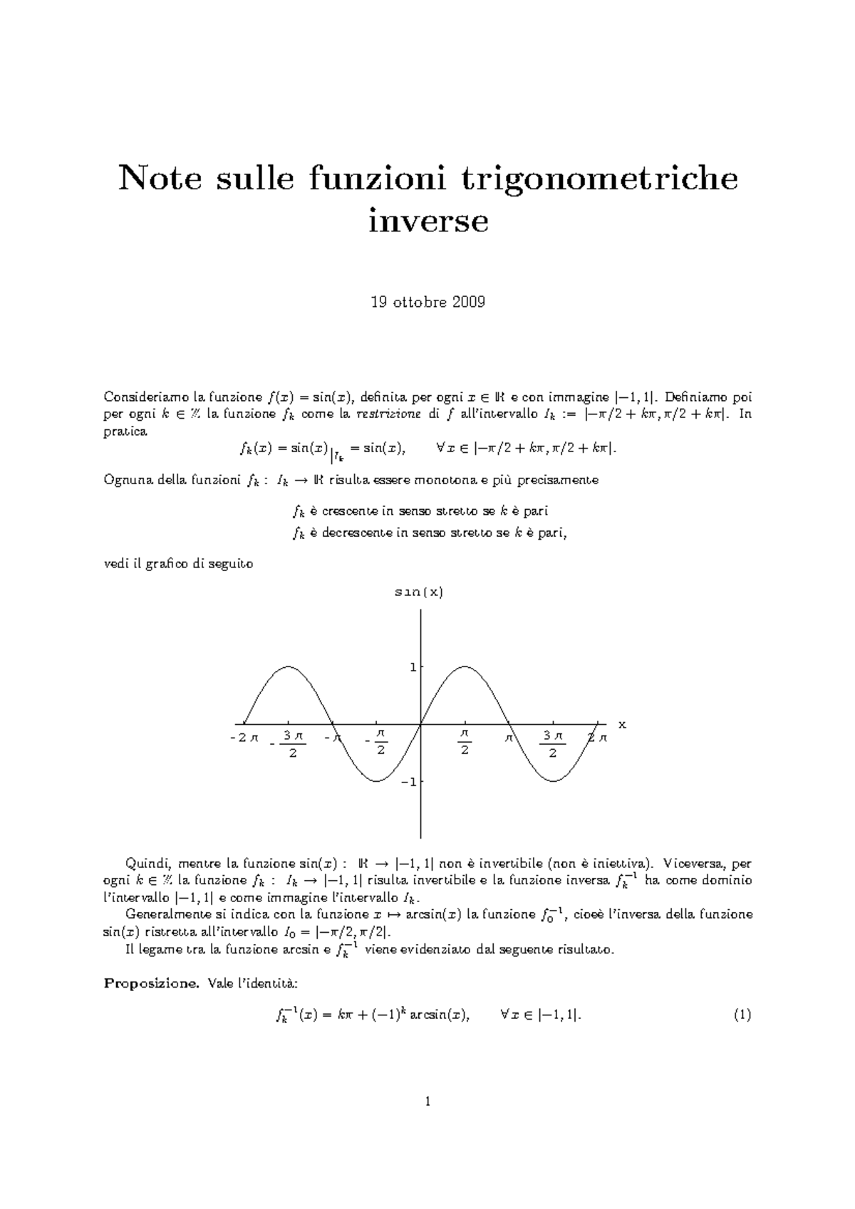 Appunti, Note Sulle Funzioni Trigonometriche Inverse - Matematica ...