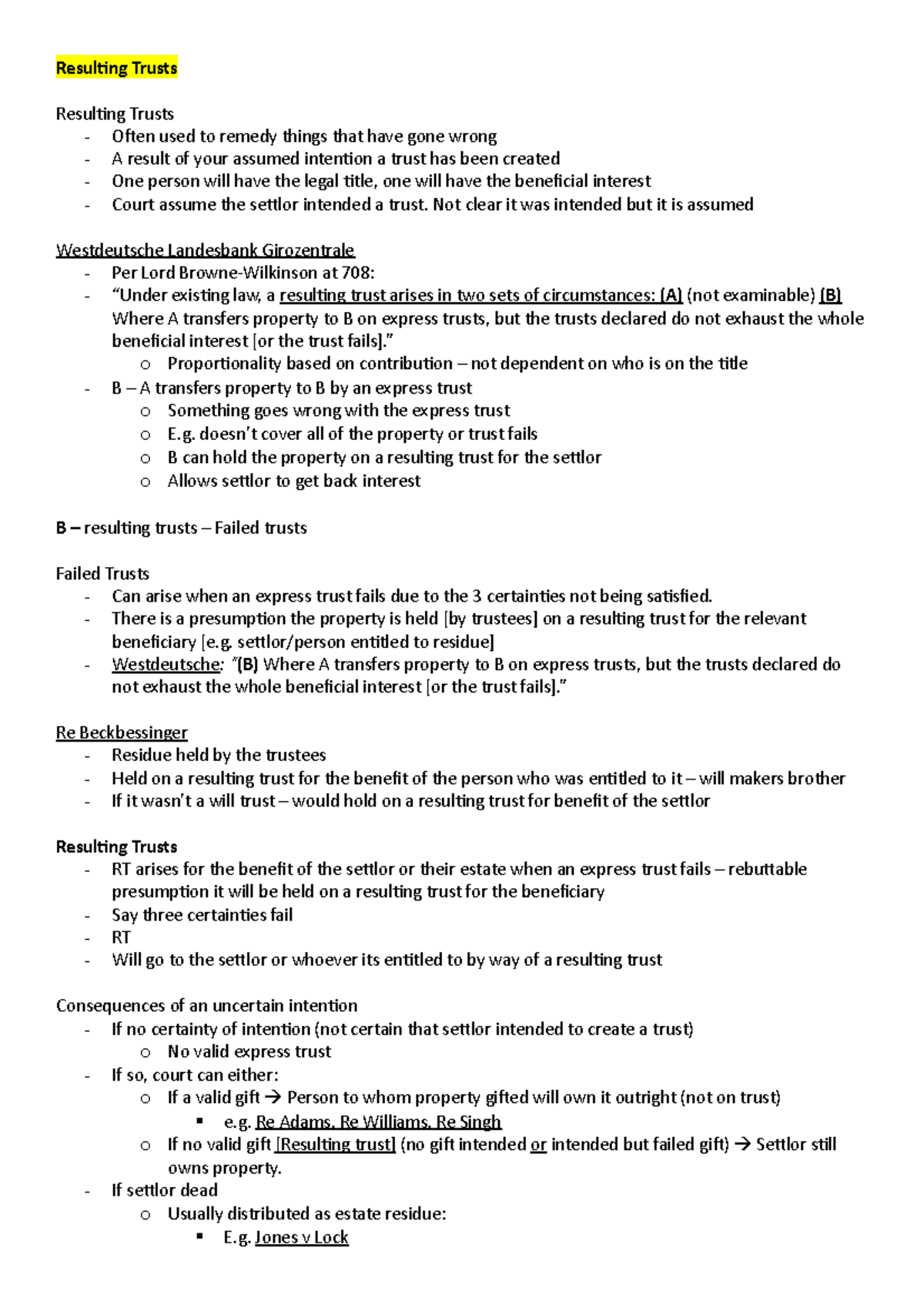 Resulting:Constructive Trusts - 6-7 - Resulting Trusts Resulting Trusts ...