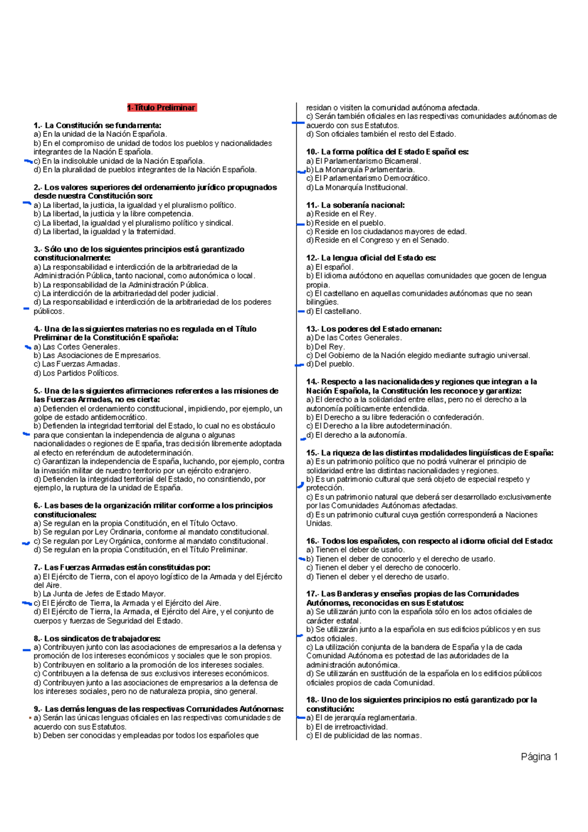 Test Constitución Título 1 Y Preliminar