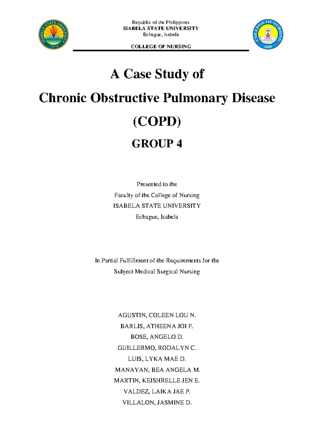 A Case Study On COPD - ISABELA STATE UNIVERSITY Echague, Isabela ...