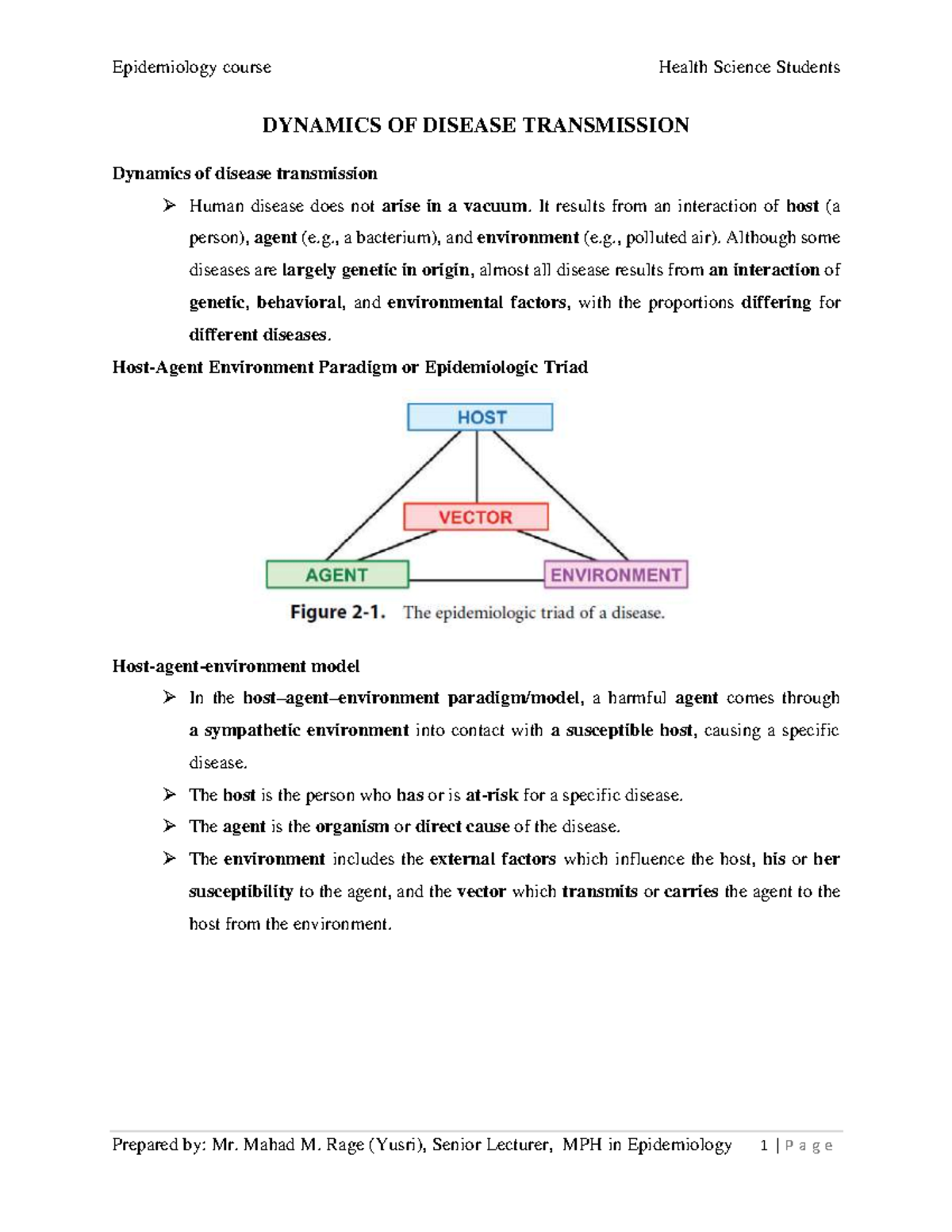Ch2 Dynamics of disease transmission DYNAMICS OF DISEASE TRANSMISSION