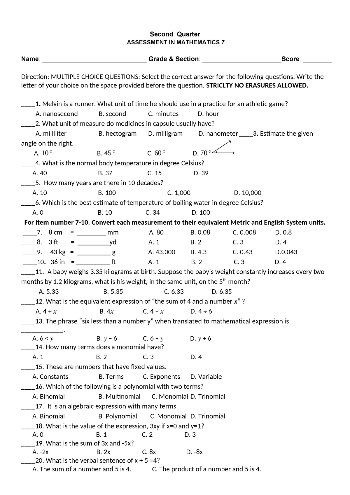 Second Quarter EXAM 20232024 Regular (Auto Recovered) Second Quarter ASSESSMENT IN