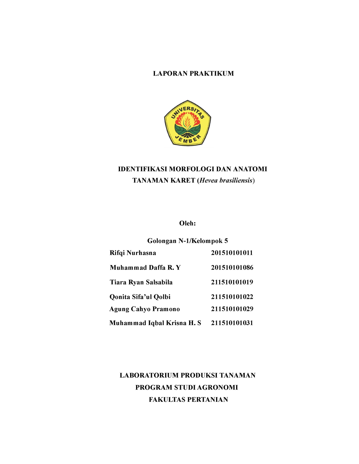 Bab 1 Karet - LAPORAN PRAKTIKUM IDENTIFIKASI MORFOLOGI DAN ANATOMI ...