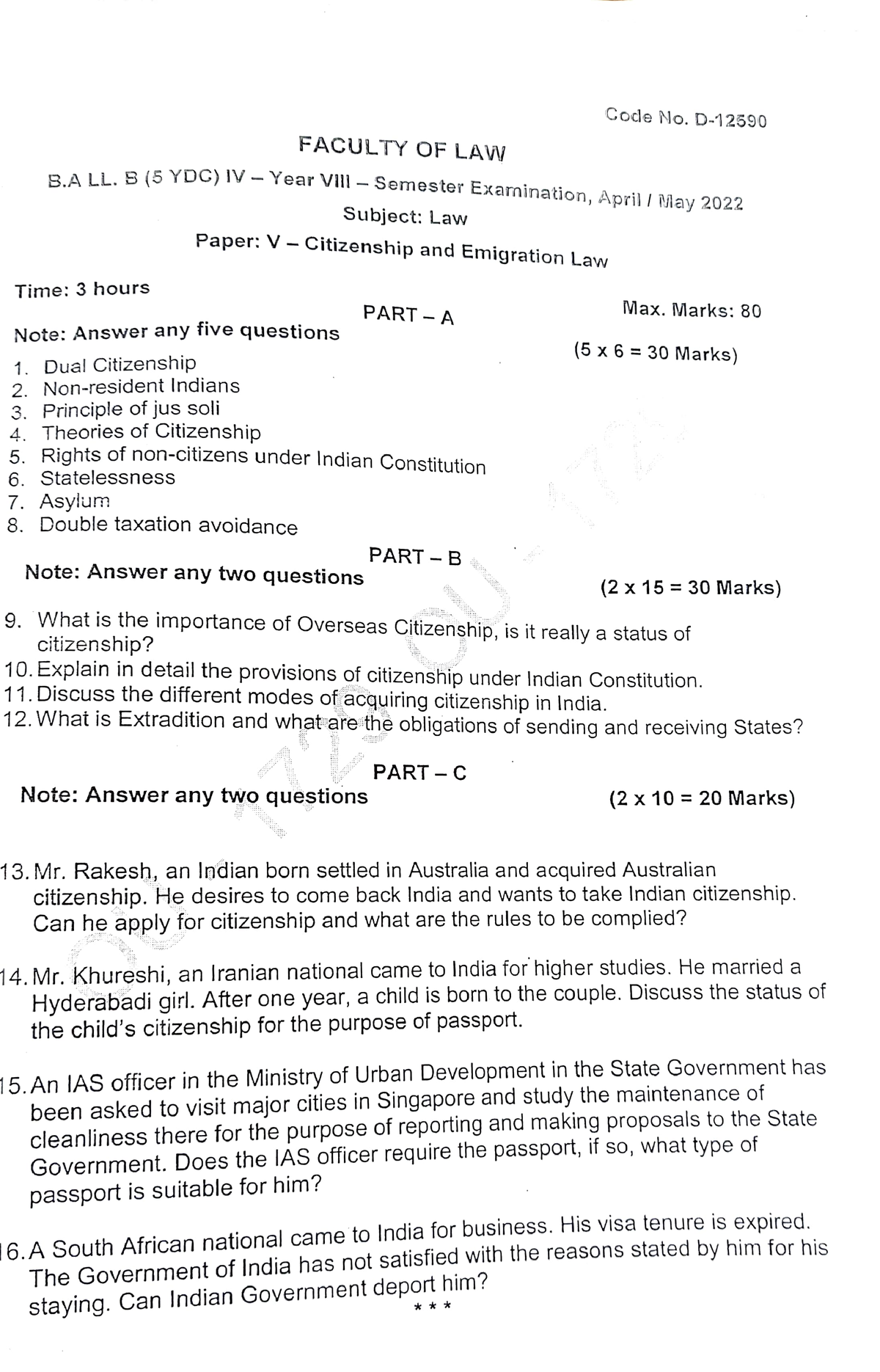 Citizenship Law 2022 - Coicl,e \lo. D-126'9 0 FACULTY OF LAW B. ALLB ...