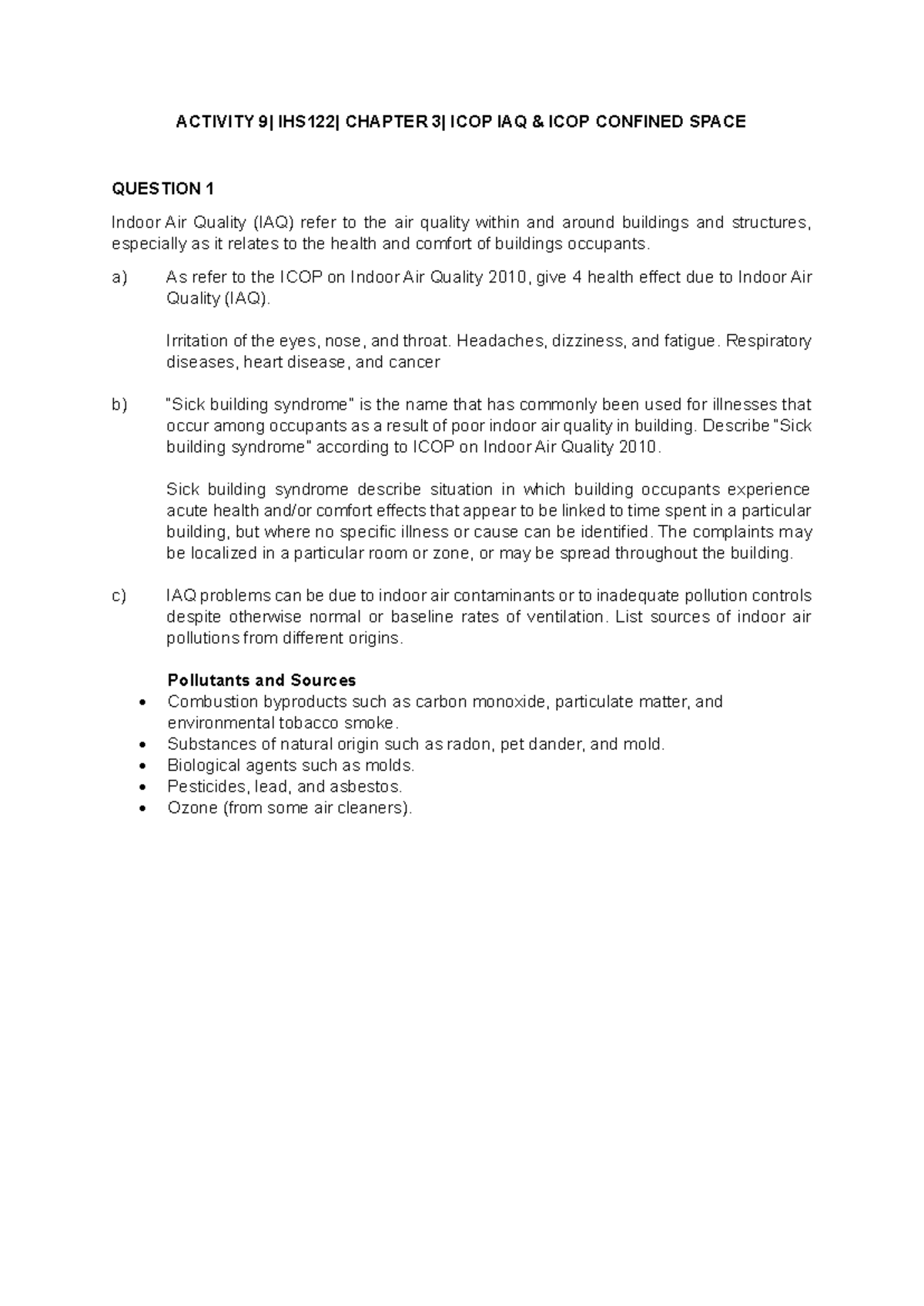 IHS122 Activity 9 chapter 3 ICOP ACTIVITY 9 IHS122 CHAPTER 3