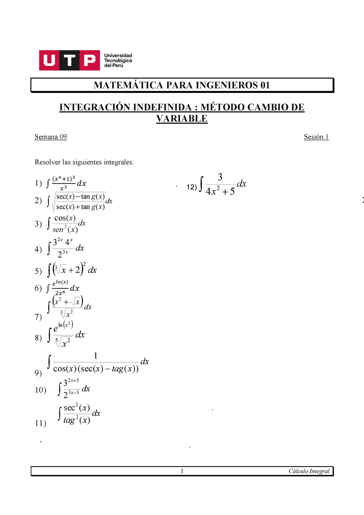 S09.s1 Ejercicios De Clase MPI 01 - 1 Cálculo Integral MATEMÁTICA PARA ...