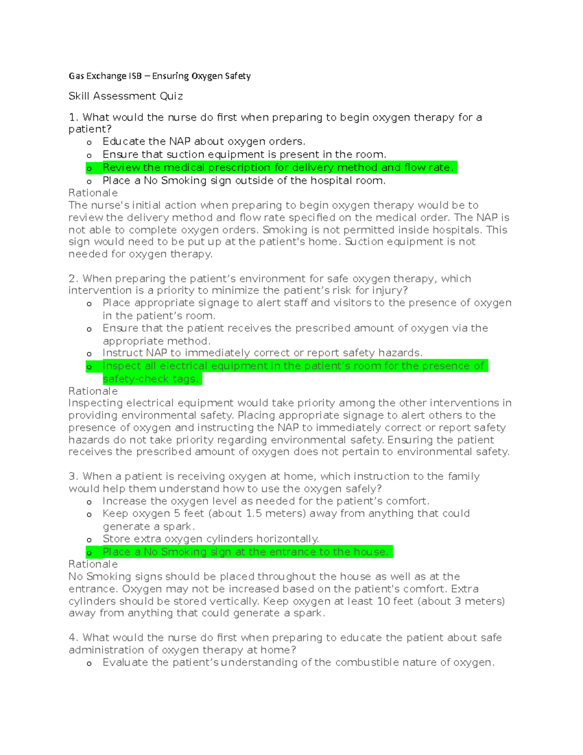 Gas Exchange ISB Ensuring Oxygen Safety Quiz Gas Exchange ISB