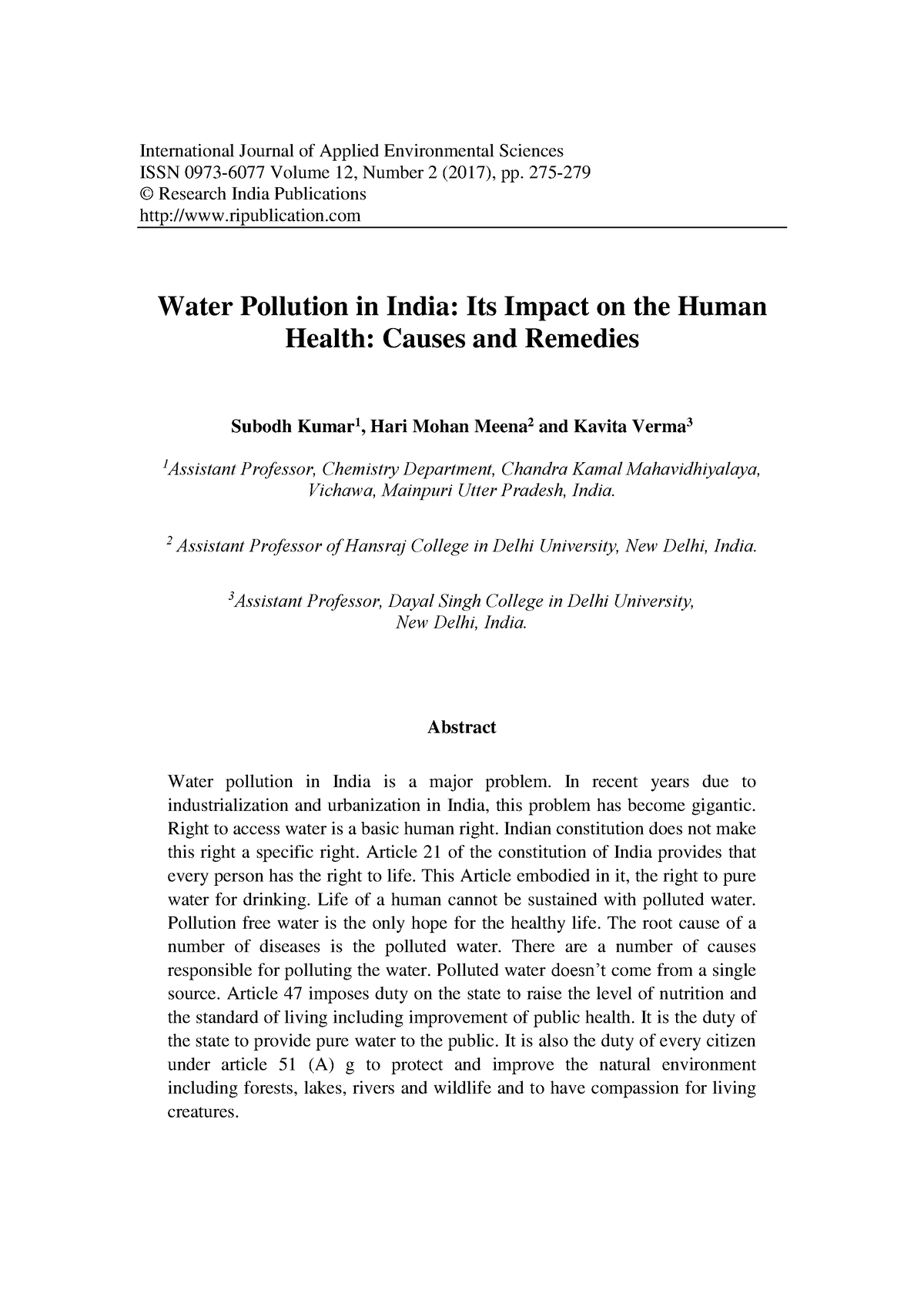 water pollution research papers