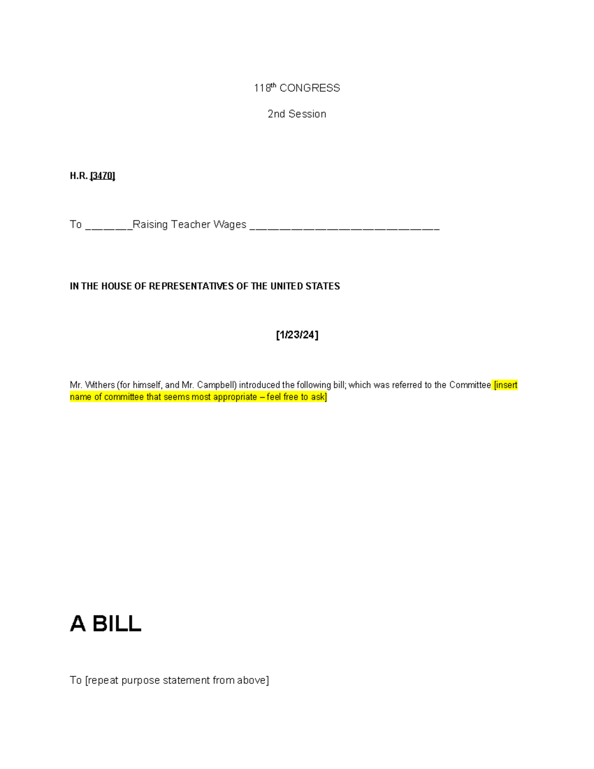 Congress BILL Format Updated 1 18 - 118 th CONGRESS 2nd Session H ...