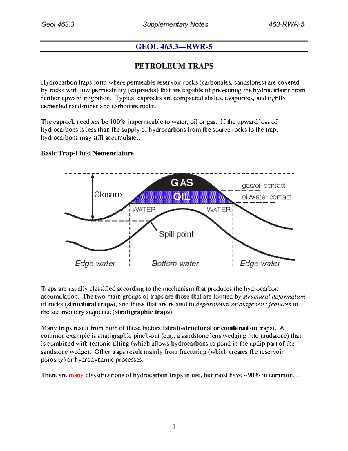 Types of oil traps e tecniche di classificazione di faglie GEOL 463
