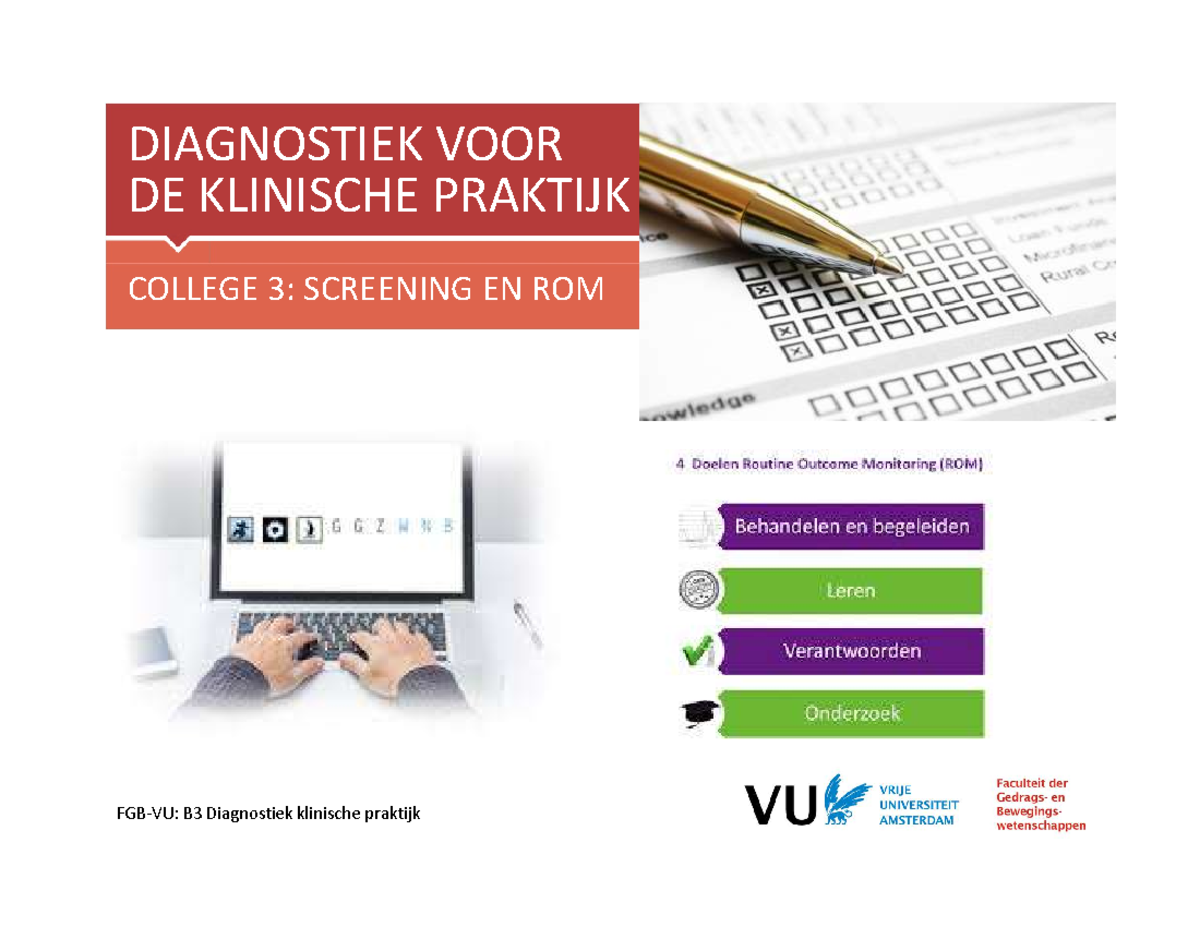 College 3 B3 diagnostiek 2022-2023 screening en ROM Incompleet - 1