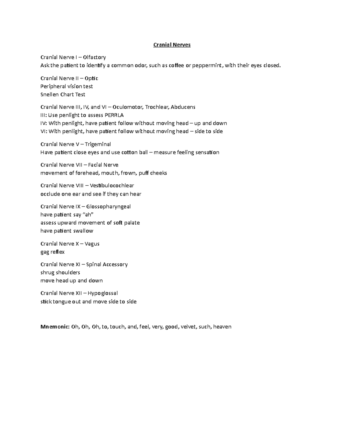 Unit 09 - Cranial Nerves Review - Cranial Nerves Cranial Nerve I ...