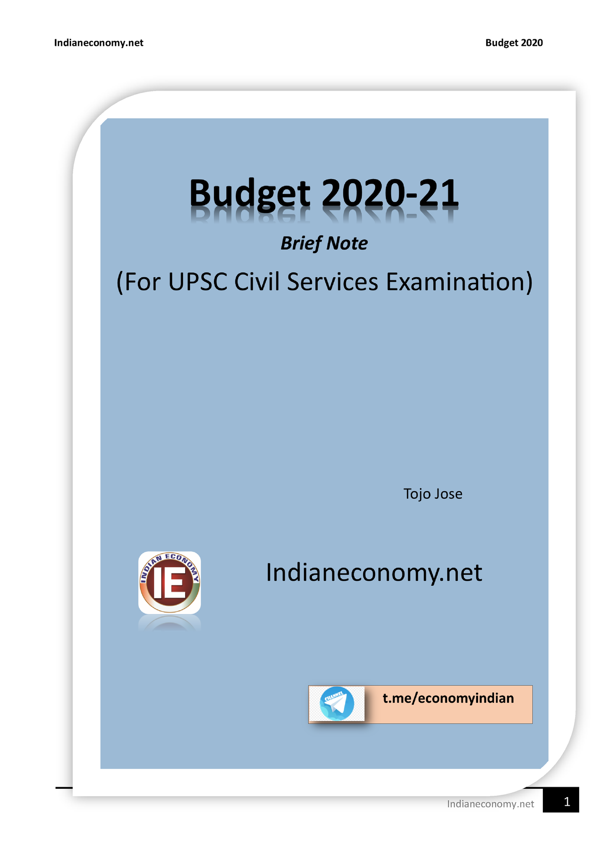 Budget 2020 Brief Note For UPSC - BBA - IPU - Studocu