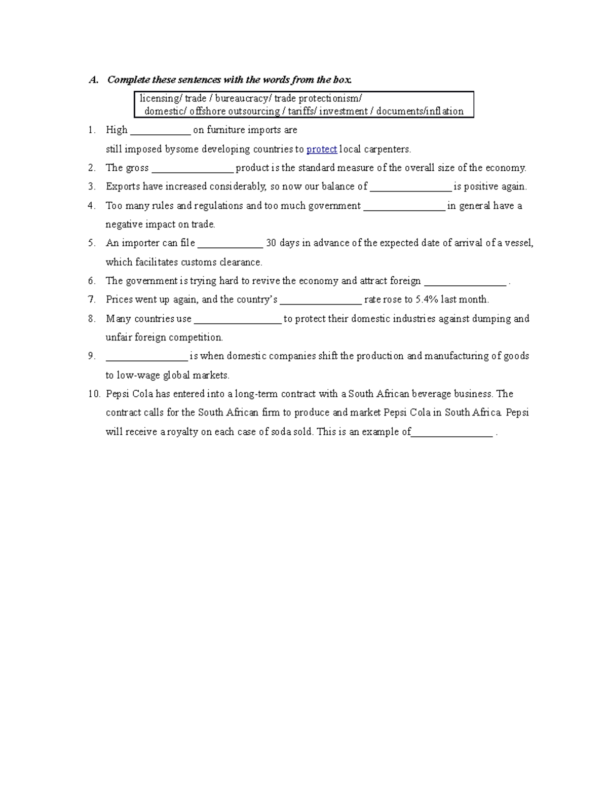 1. BT - Bài tập - A. Complete these sentences with the words from the ...