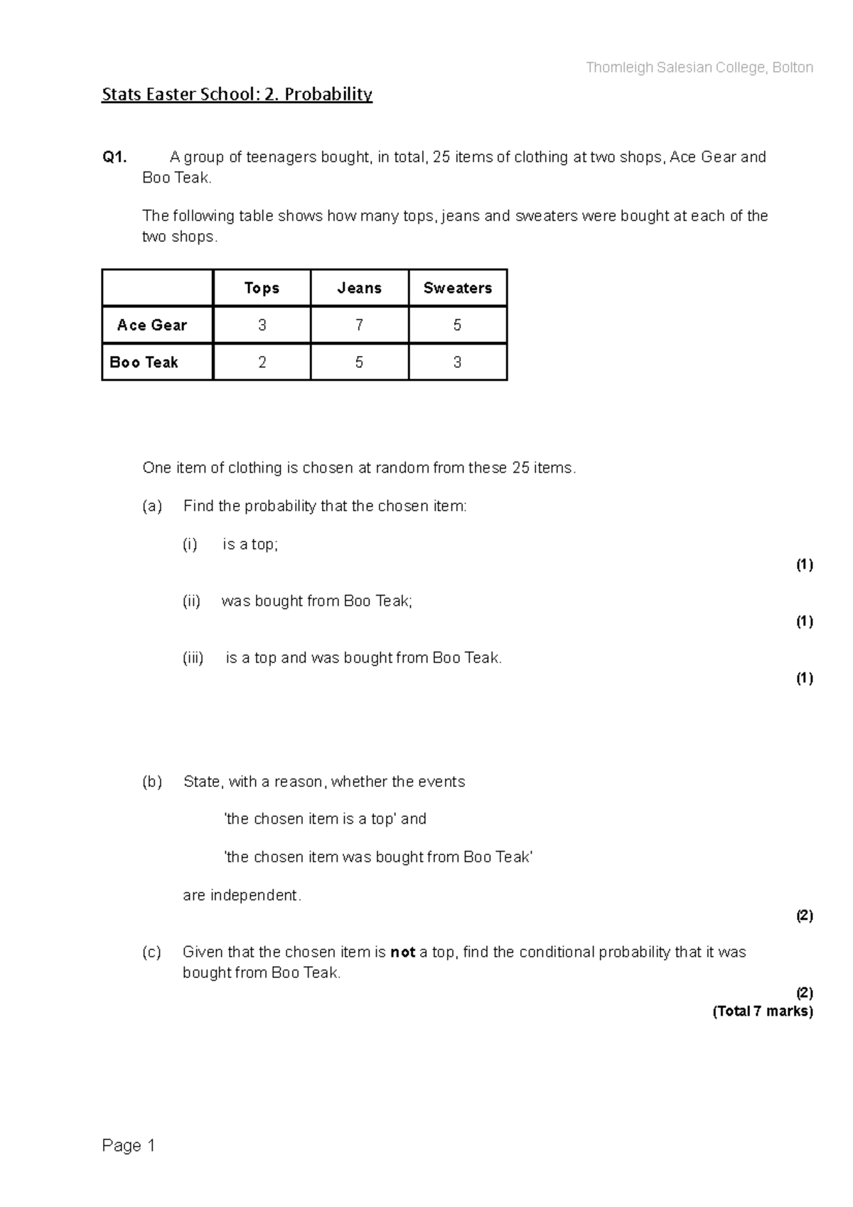 2. Probability - a level of practice to help build the foundations ...