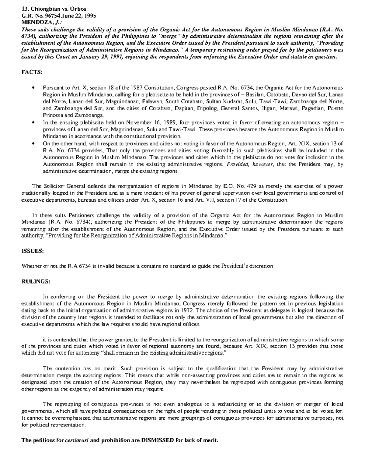 13-Chiongbianvs Orbos-Case Digest - 13. Chiongbian Vs. Orbos G. No ...