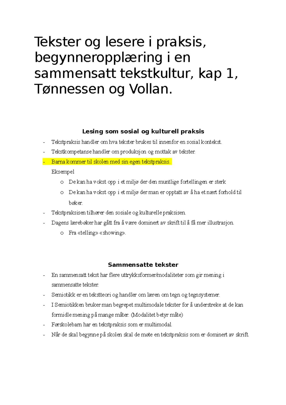 Tekster Og Lesere I Praksis, Begynneropplæring I En Sammensatt ...