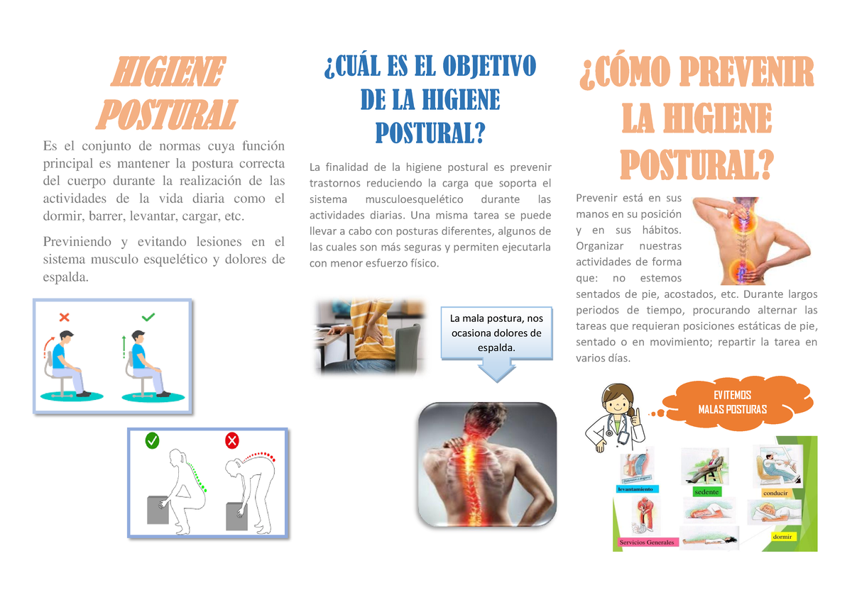 Triptico De Higiene Higiene Postural Es El Conjunto De Normas Cuya Función Principal Es 2780