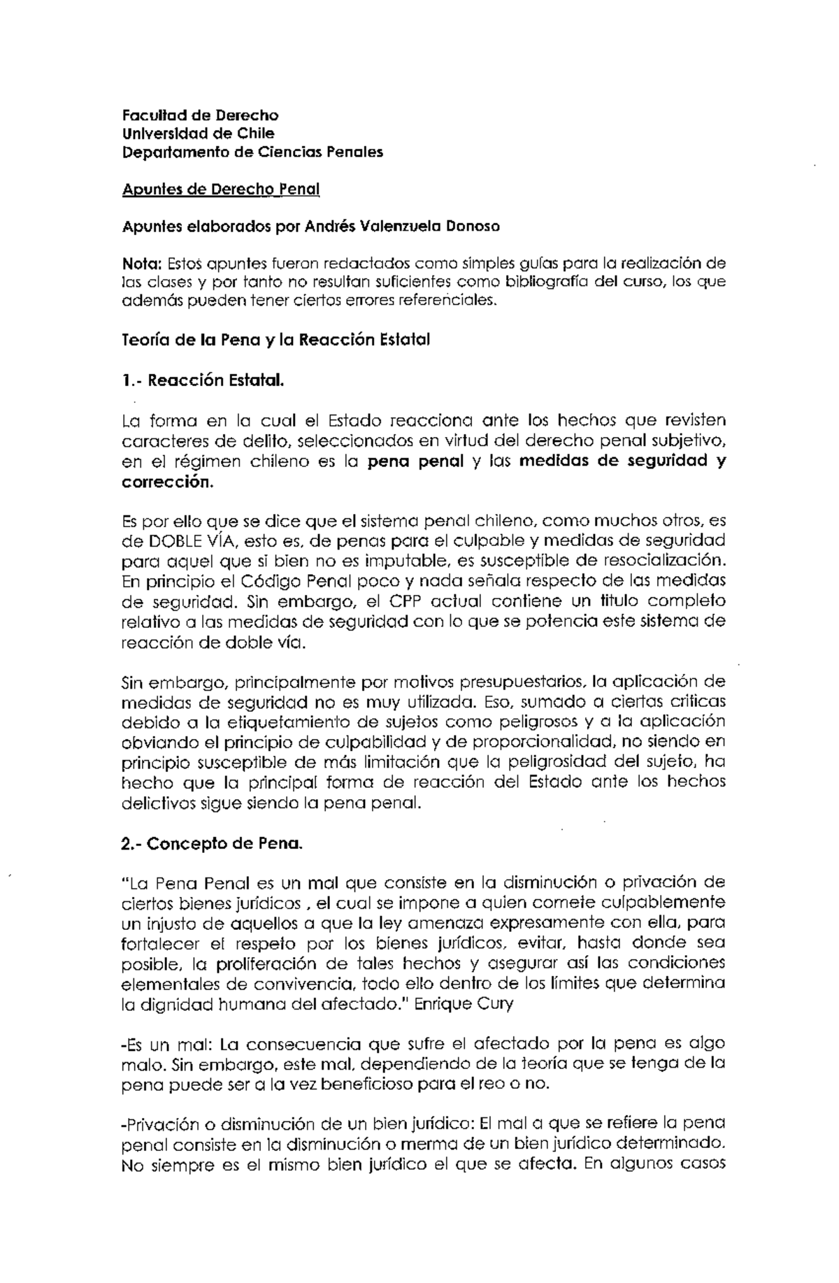 Teor A De La Reacci N Penal Derecho Penal I Primavera 2009 - Facultad ...