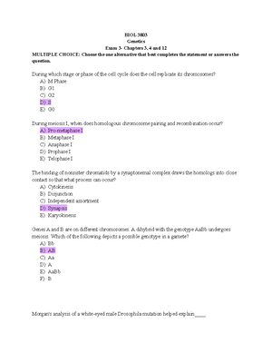 Genetic Exam 2 Chapters 9 and 2 - BIOL 3803 Genetics Exam 2- Chapters 9 ...