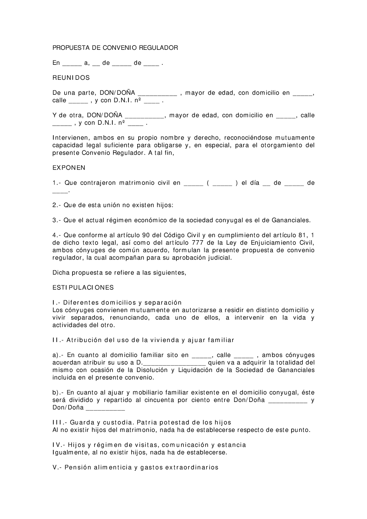 Divorcio Mutuo Acuerdo Modelo Convenio Regulador Propuesta De Conveni