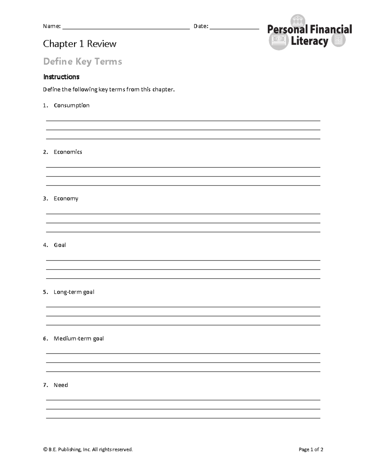 Chapter 1 Define Key Terms 1 - Name ...